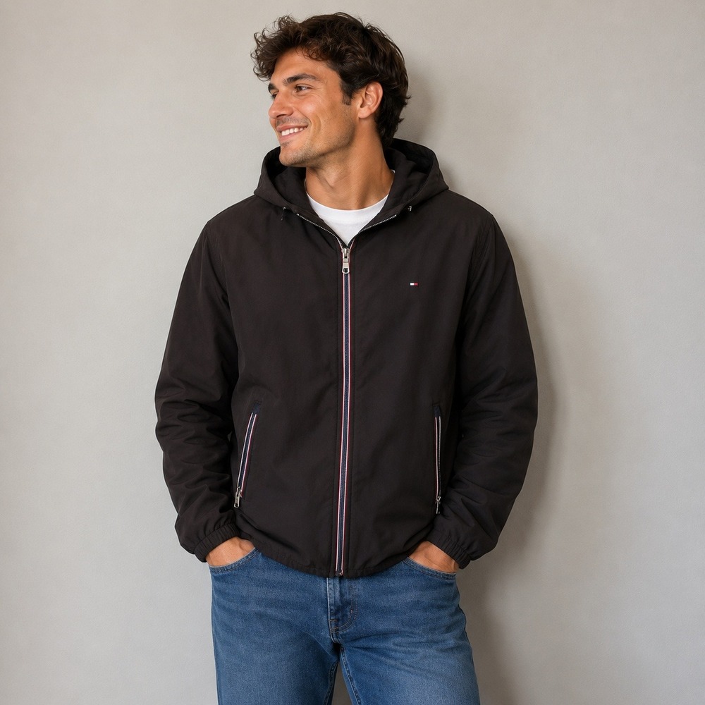 Tommy Hilfiger Mens Softshell Fleece Lined Hooded Jacket Brown Large Full Zip